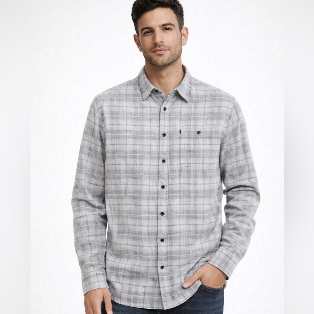 Legacy Copper & Oak Men's Teen Sleeve Plaid Corduroy Button Up Shirt Gray S